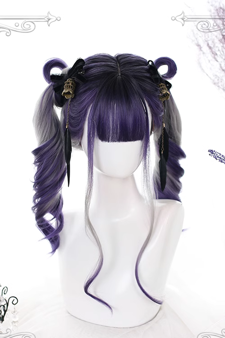 Purple Gray Segment Dyed Long Wavy Curly Hair Sweet Lolita Wigs - Purple/Gray - 1