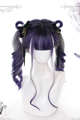 Purple Gray Segment Dyed Long Wavy Curly Hair Sweet Lolita Wigs - Purple/Gray - 1