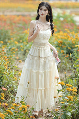 Apricot Bohemian Style Sleeveless Ruffled Embroidered Sweet Lolita Skirt Set - Product - 3