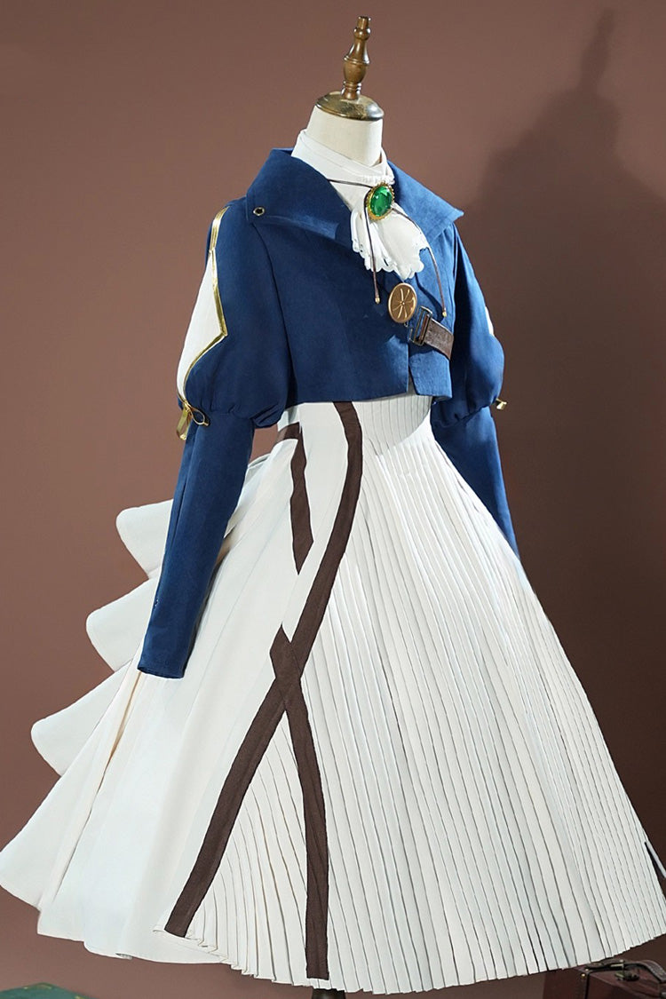 Blue/White Violet Evergarden Violet Cosplay Long Sleeves Cardigan Sweet Lolita Dress Set - Product - 3