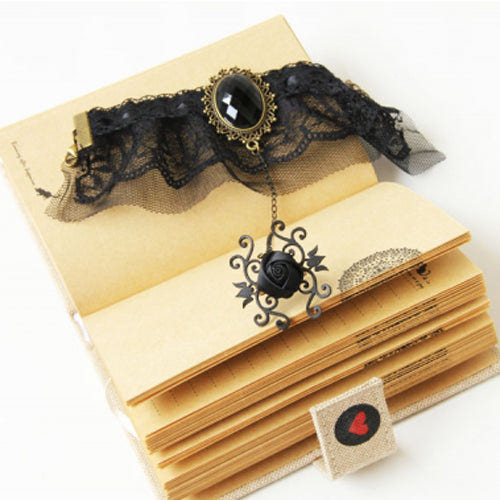 Black Retro Fashion Creative Lace Rose Gem Net Yarn Female Gothic Lolita Ring Bracelet - Product - 3