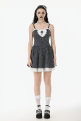 Black/White Pinstriped Sleeveless Lace Lace-Up Women's Gothic Lolita Slip Dress Graduation Dress - Product - 5