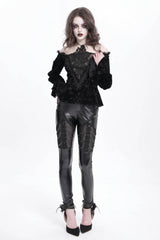 Black Off Shoulder Hollow Embroidery Women's Gothic Blouse - Product - 11