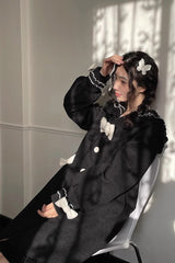 Black [Bouquet Bear] Doll Collar Long Sleeves Ruffle Bowknot Princess Lolita Coat - Product - 2