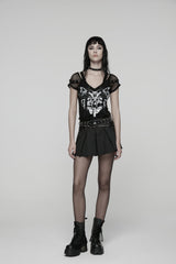 Black Cut-Out Women's Punk Eyelet Pleated Skirt - Product - 6
