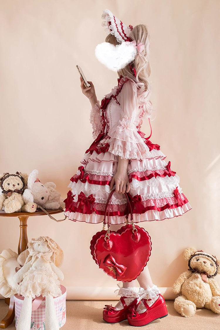 Red [Ribbon Berries] Sleeveless Multi-Layered Ruffle Bowknot Lace Sweet Lolita Jsk Dress - Product - 6