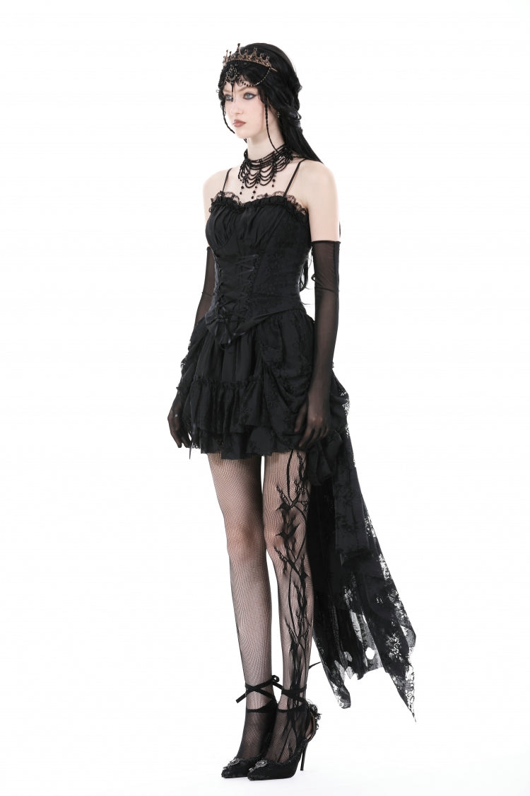 Black Ruffled Lace Splice Lace-Up Women's Gothic Overbust Corset - Product - 7