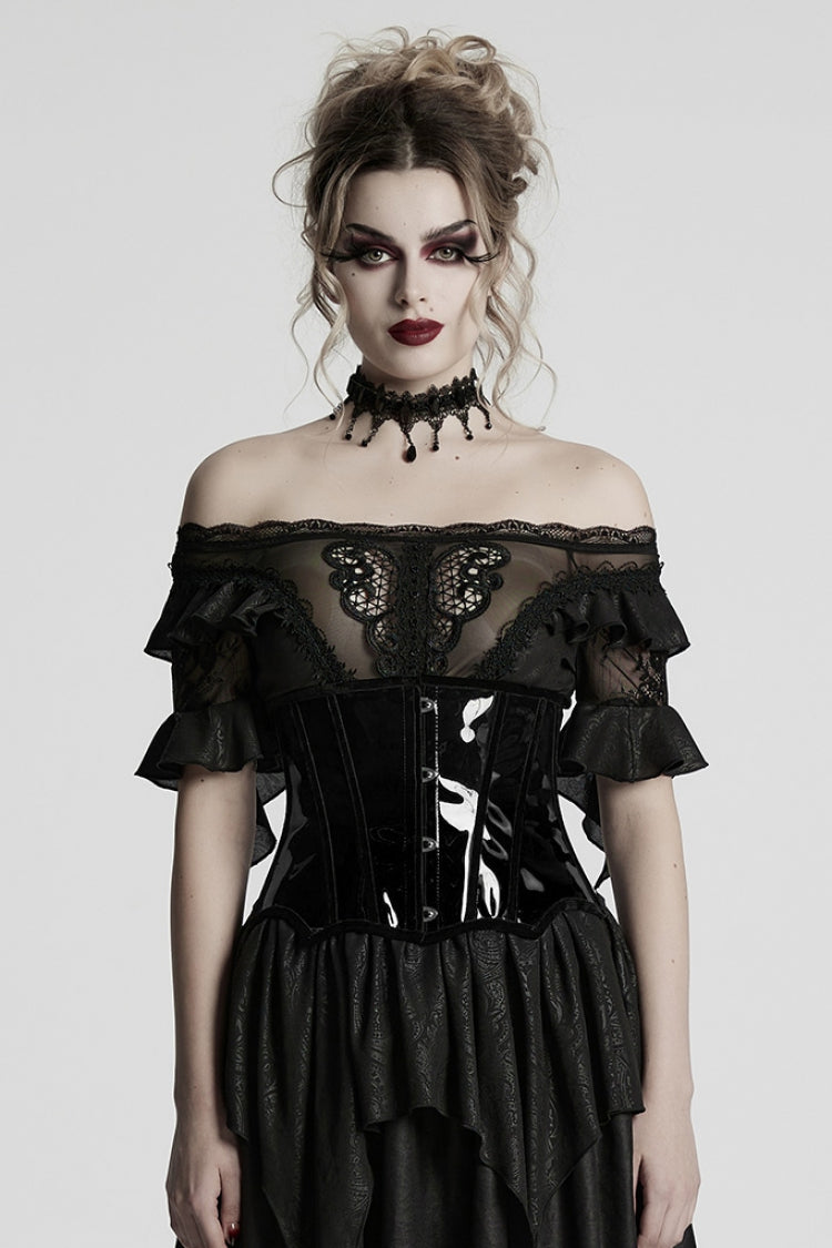 Black Patent Leather Women's Gothic Underbust Corset - Black - 1