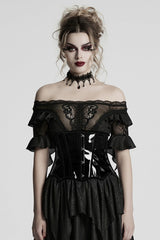 Black Patent Leather Women's Gothic Underbust Corset - Black - 1