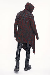 Red Irregular Multi Chain Men's Gothic Coat With Hood - Product - 7