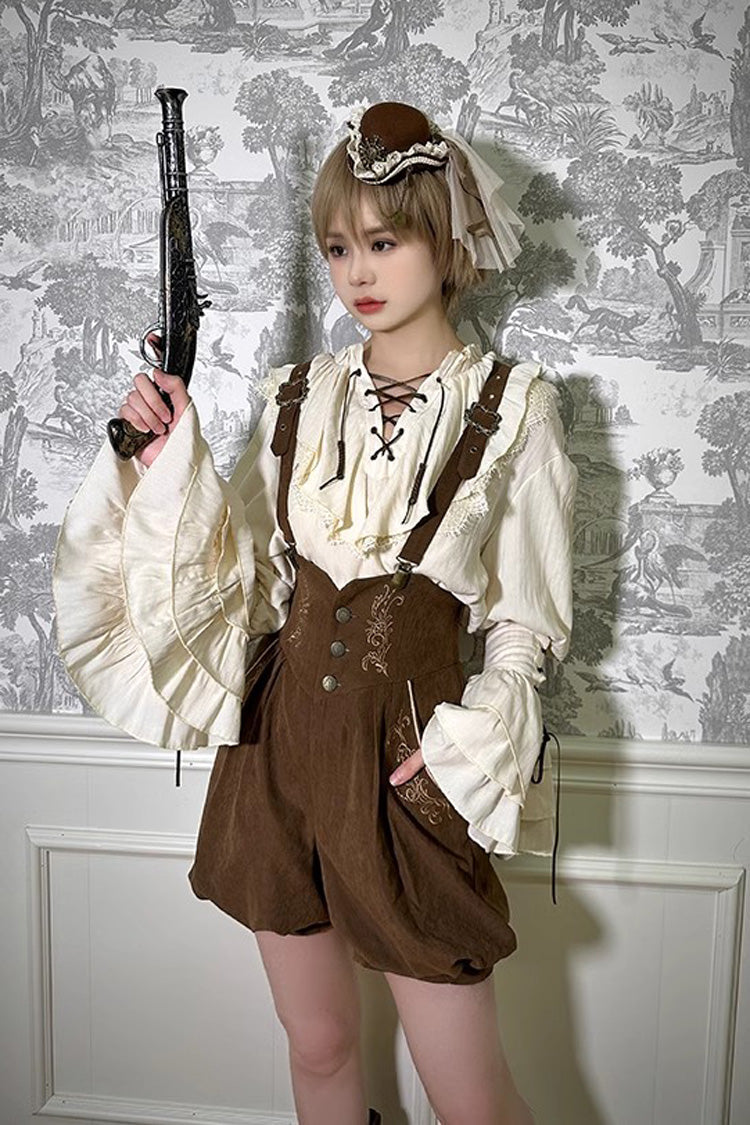 Pirate Series Navigation Treasure Hunting Guide High Waisted Embroidery Ouji Handsome Lolita Shorts 2 Colors - Product - 6