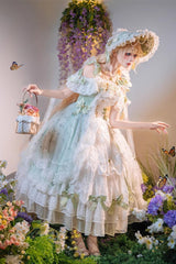 Green [Glazed Phantom] Off Shoulder Ruffle Hanayome Bowknot Lace Sweet Elegant Lolita Dress - Product - 2
