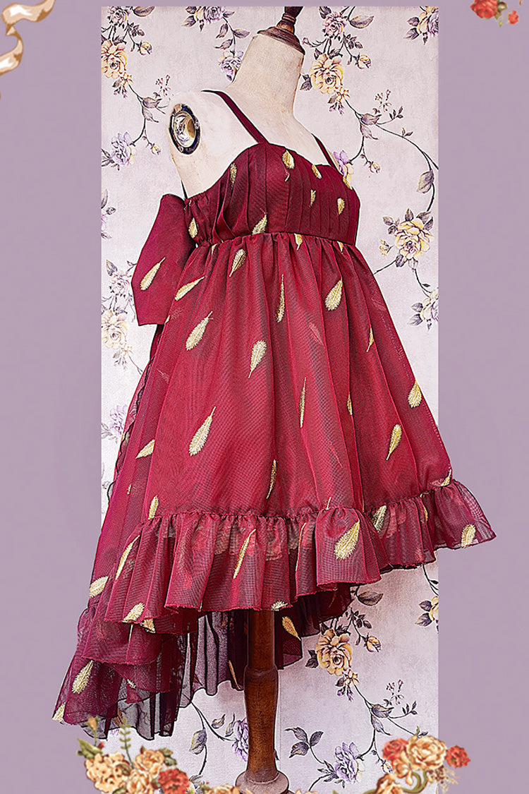 [Feather Snowflake Embroidery] Print Sleeveless Ruffle Bowknot Sweet Lolita Jsk Dress 3 Colors - Product - 19