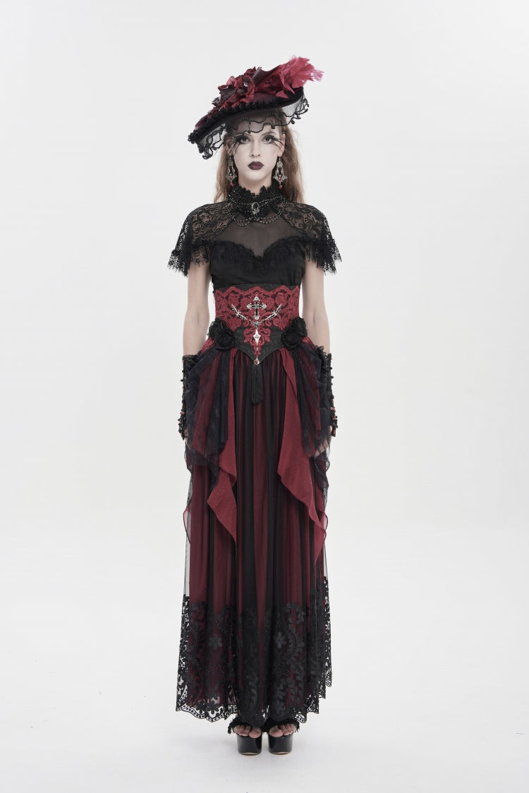 Black/Red Embroidered Lace Women's Gothic Underbust Corset Embroidered Rose Cross Underbust Corset - Product - 3