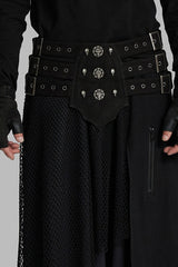 Black Skull Eyelets Buckle Men's Punk Belt - Black - 1