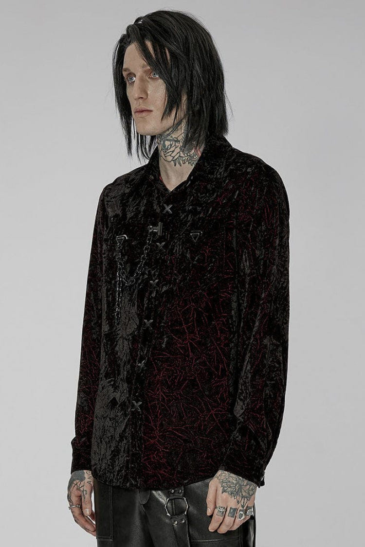 Men's Stand Collar Long Sleeves Metal Buckle Detachable Chain Steampunk Blouse 2 Colors - Product - 6