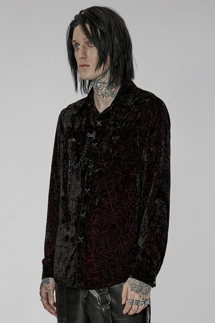Men's Stand Collar Long Sleeves Metal Buckle Detachable Chain Steampunk Blouse 2 Colors - Product - 6