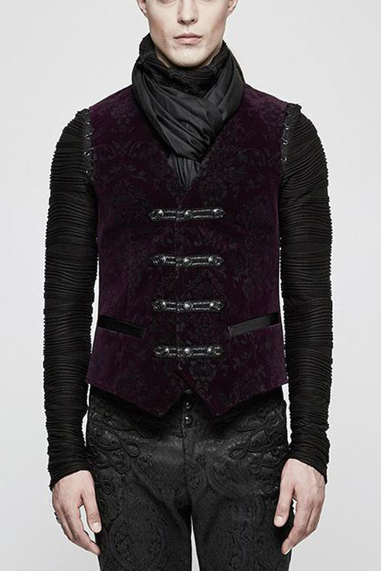 Red Gothic Velveteen Printing Front Metal Buckle Weave Strap Men's Vest - Red - 1
