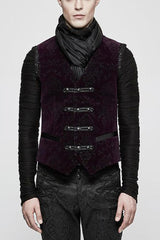 Red Gothic Velveteen Printing Front Metal Buckle Weave Strap Men's Vest - Red - 1