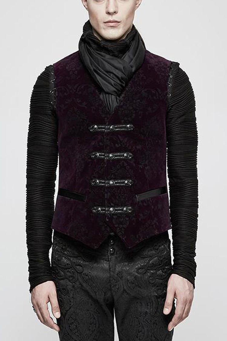 Red Gothic Velveteen Printing Front Metal Buckle Weave Strap Men's Vest - Red - 1
