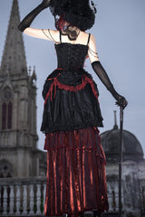 Black/Red [Rotten Bone Flower] Sleeveless Ruffled Embroidered Lace-Up Gothic Lolita Skirt Dress Set - Product - 8