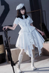 White Travelling Thorns Short Sleeves Print Gothic Elegant Lolita Dress - Product - 6