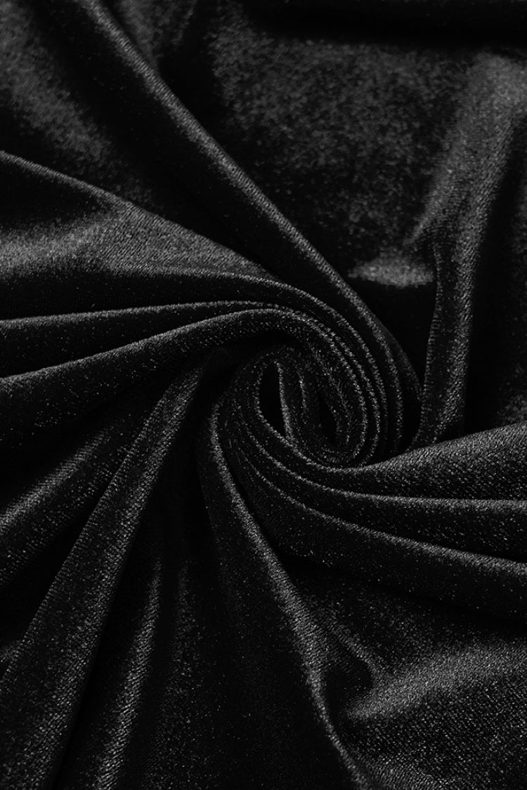 Black Floral Embroidery Diamante Velvet Hooded Women's Gothic Cloak - Product - 7