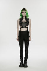 Black Slim Women's Armor-Accentuated Paneled Punk Leggings - Black - 1