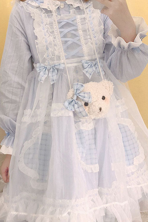 Lapel Collar Bowknot Long Sleeves Love Pockets Decoration Multi-Layer Ruffled Sweet Lolita OP Dress 2 Colors - Product - 2