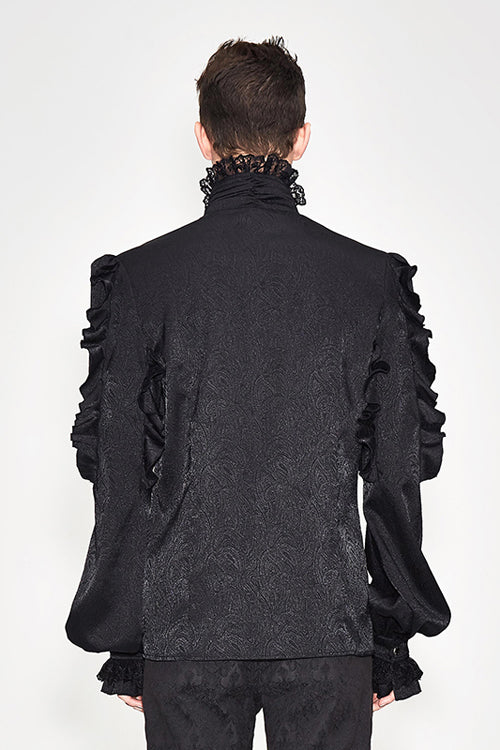 Black Vampire Ruffled Sleeves Mens Gothic Blouse - Product - 3
