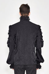 Black Vampire Ruffled Sleeves Mens Gothic Blouse - Product - 3