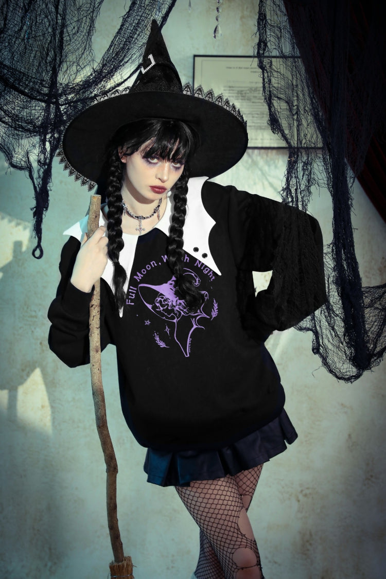 Black/White Point Peter Pan Collar Collar Long Sleeves Women's Gothic Vintage College Sweatshirt - Product - 15