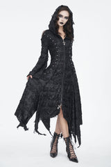Black Long Trumpet Sleeves Irregular Hooded Womens Gothic Dress - Product - 3