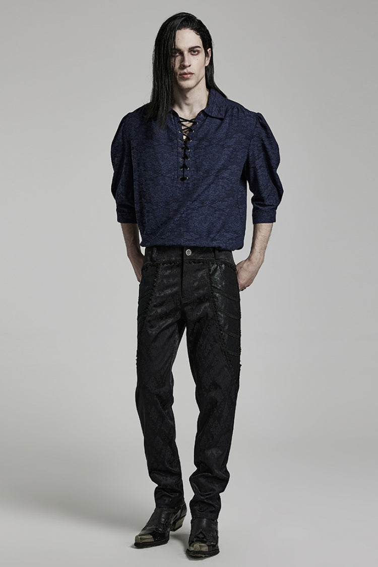 Black Jacquard 3D Print Lace Men's Gothic Pants - Product - 4