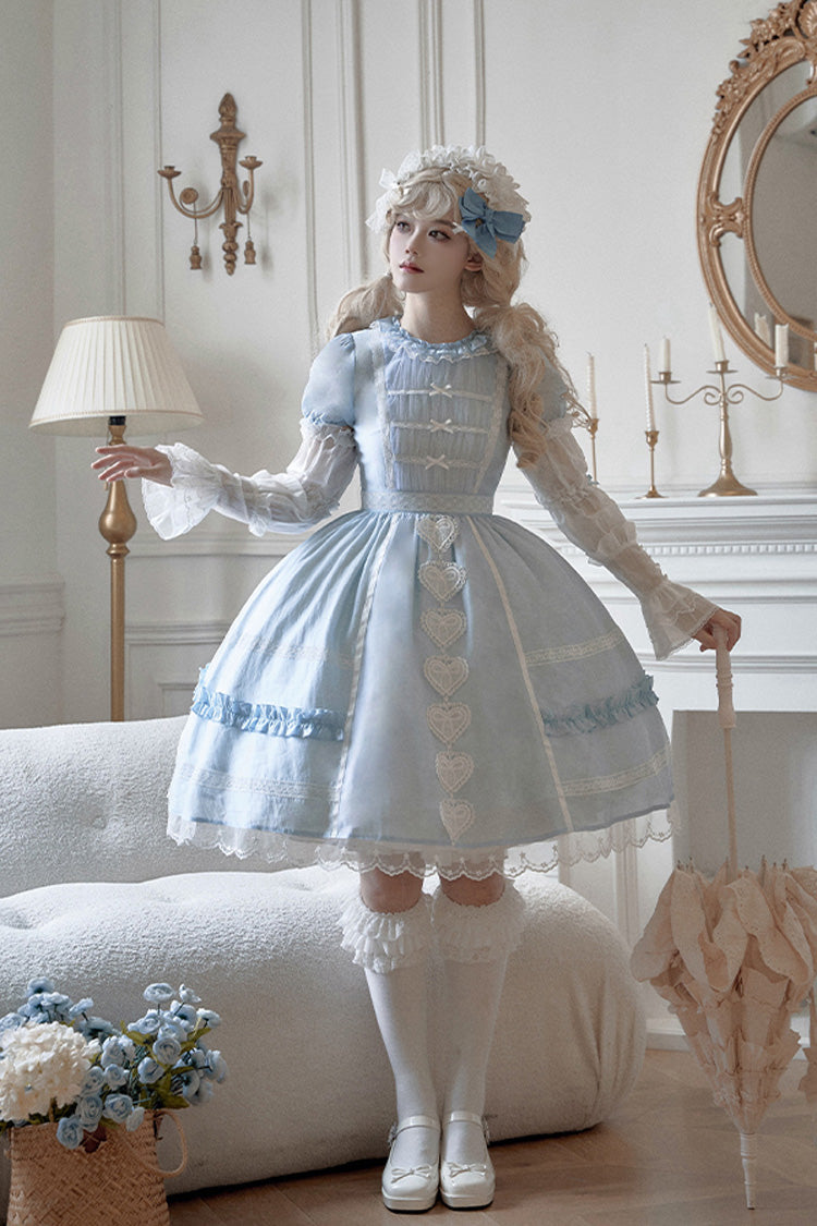 Wish Heart Short Sleeves Cardigan Bowknot Sweet Princess Lolita Jsk Dress 2 Colors - Blue - 10