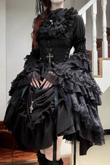 Black [Eternal Taboo] Long Hime Sleeves Ruffled Bow Gothic Lolita Skirt Dress Set - Product - 9