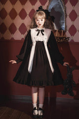 Black Long Sleeves Ruffle Bowknot Classic Gothic Elegant Nun Lolita Dress - Product - 14