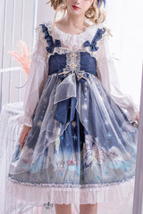Blue Lace Chiffon Little Prince Printed Sweet Lolita Jsk Dress - Blue - 1