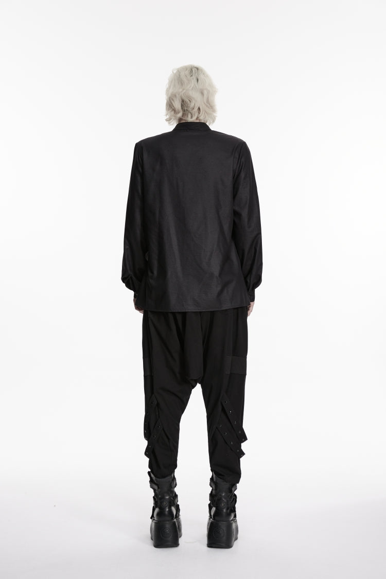 Black Stand Collar Long Sleeves Asymmetric Men's Punk Shirt - Product - 3