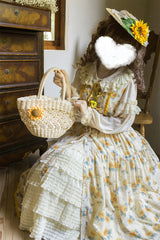 Apricot [Gardening Sunflower] Sleeveless Print Ruffle Bowknot Sweet Elegant Lolita Jsk Dress - Product - 6