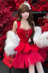 Red [Romantic Rose] Square Collar Sleeveless Ruffled Classic Ballet Lolita Dress - Product - 13
