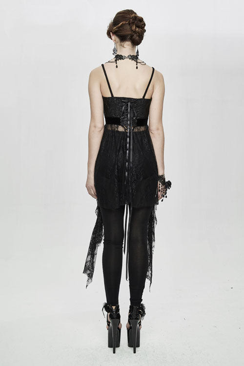 Black Versatile Translucent Sweep Sexy Lace Womens Gothic Dress With Shoulder Straps - Product - 6