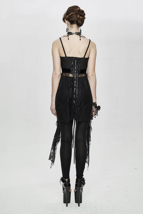 Black Versatile Translucent Sweep Sexy Lace Womens Gothic Dress With Shoulder Straps - Product - 6