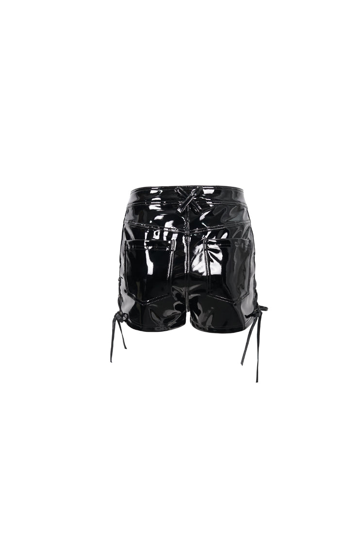 Black Stretch Shiny Panel Diamond Mesh Sexy Women's Gothic Shorts - Product - 8