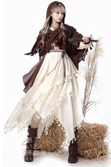 White/Brown Wandering Witch Cloak Long Sleeves Daily Irregular Lolita Dress - Product - 2