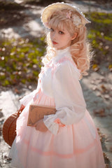 White/Pink Ruffle Cardigan Bowknot Sweet Princess Plus Size Lolita Jsk Dress - Product - 4