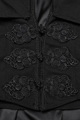 Black Stand Collar Long Sleeves Embroidery Men's Gothic Frog Witchy Coat - Product - 6