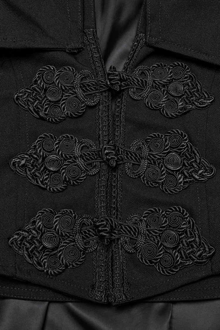 Black Stand Collar Long Sleeves Embroidery Men's Gothic Frog Witchy Coat - Product - 6