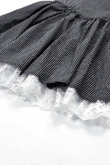 Black/White Pinstriped Sleeveless Lace Lace-Up Women's Gothic Lolita Slip Dress Graduation Dress - Product - 16