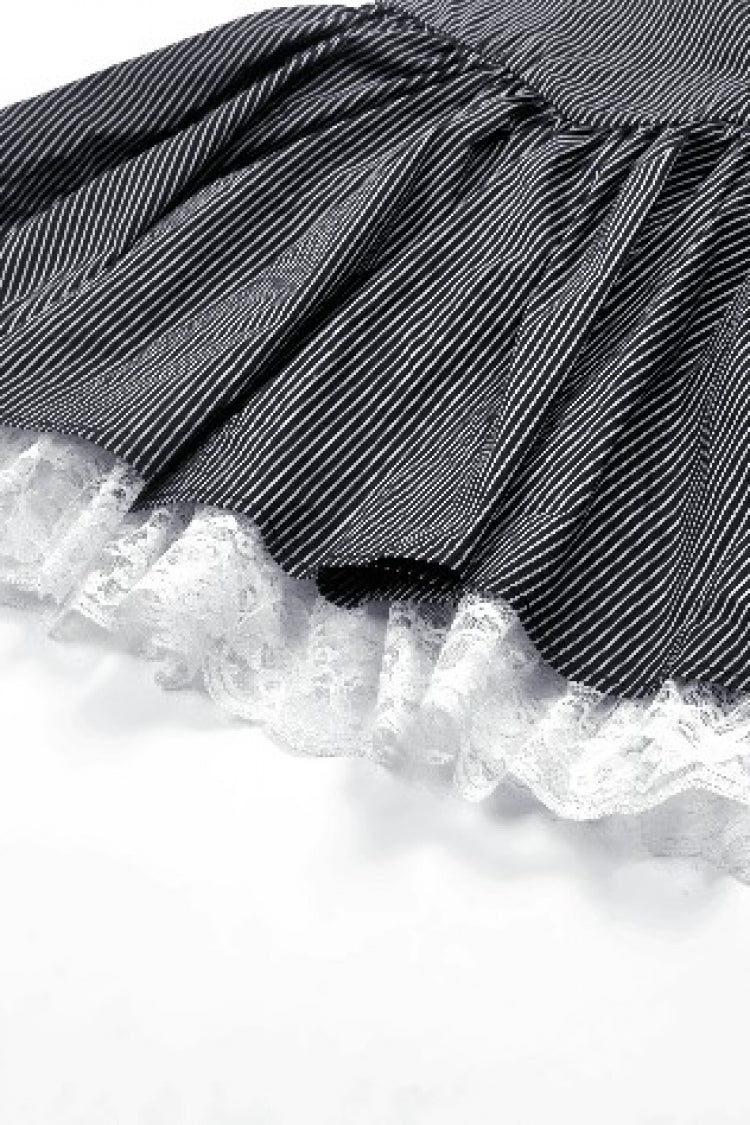 Black/White Pinstriped Sleeveless Lace Lace-Up Women's Gothic Lolita Slip Dress Graduation Dress - Product - 16